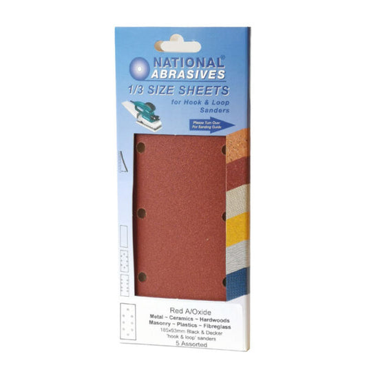 1/3 SANDING SHEETS FOR HOOK & LOOP SANDERS 5 PACK ASSORTED