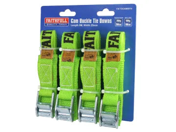 Faithfull Cam Buckle Tie-Downs 5m x 25mm, 4 Piece