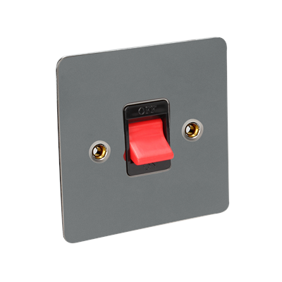 Flat Range 45Amp Double Pole Switch Square Single Plate Black Nickel