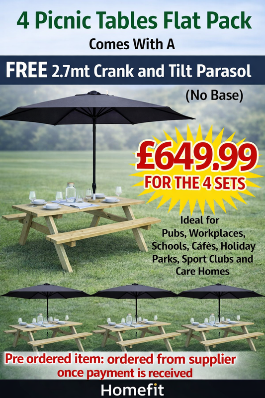 Outdoor Seating Special Offer 4 Picnic Tales + Free Parasols