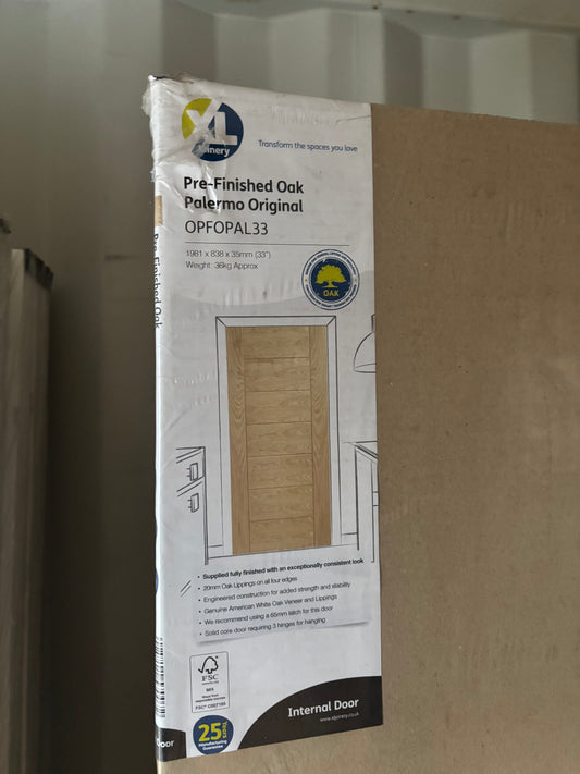 Internal Oak Door - Pre-Finished - 1981 x 838 x 35mm - Palermo Premium - XL Joinery