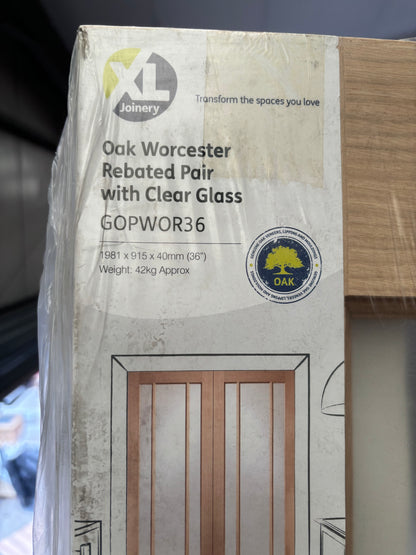 XL Joinery Worcester Unfinished Oak Rebated Pair with Clear Glass 1981x915x40mm
