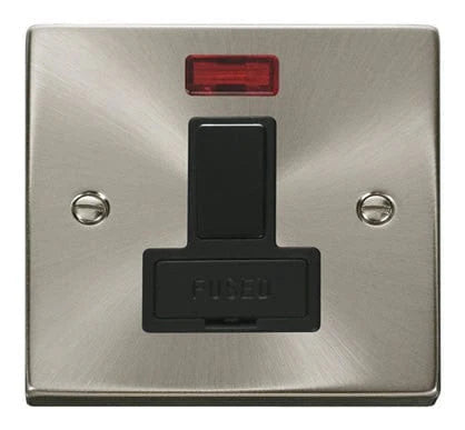 Satin Chrome 13A Fused Connection Unit Switched With Neon - Black Trim