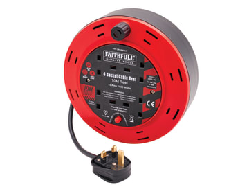 Faithfull 10m Cable Reel 10A, 4 Sockets