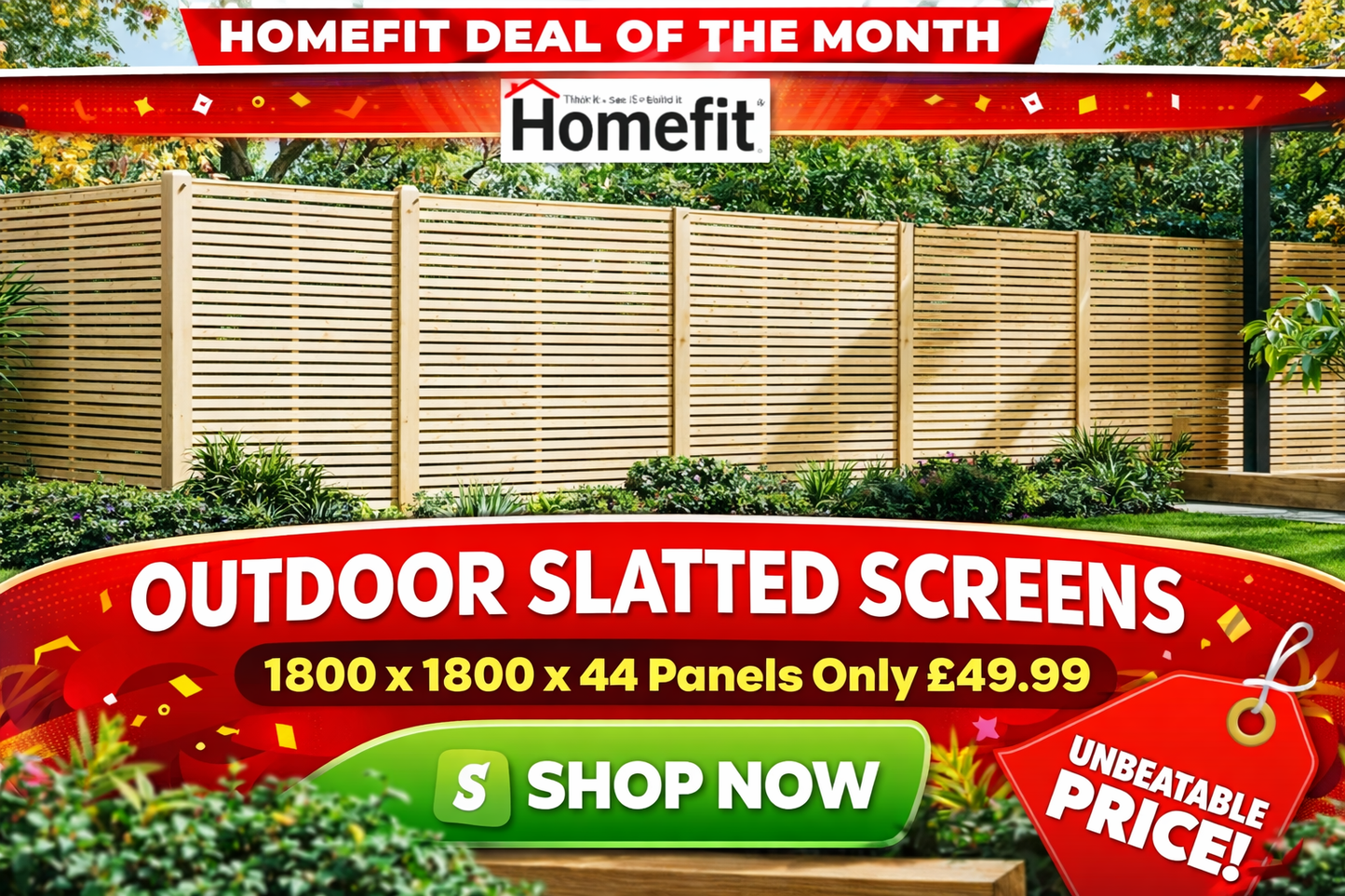 Premium Outdoor Slatted Fence Screens – 1800 x 1800 Panels