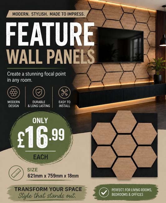 Hexagon Acoustic Feature Wall Panel Light Walnut 621mm x 759mm x 18mm