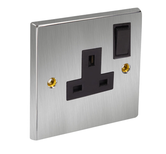 CED Satin Chrome ( Black Interior ) 13A Single Switched Socket ( SP )