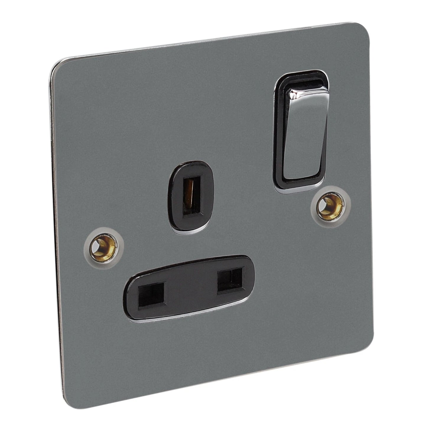 CED Black Nickel Flat Range 13A Single Switched Socket DP