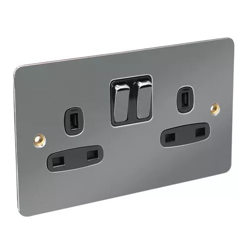 CED Black Nickel Flat Range 13A Twin Switched Socket ( SP )